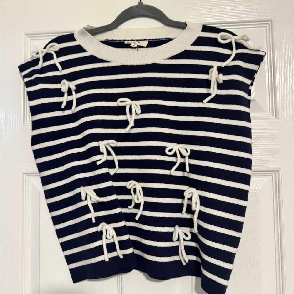 Entro Cream and Navy Striped Sweater